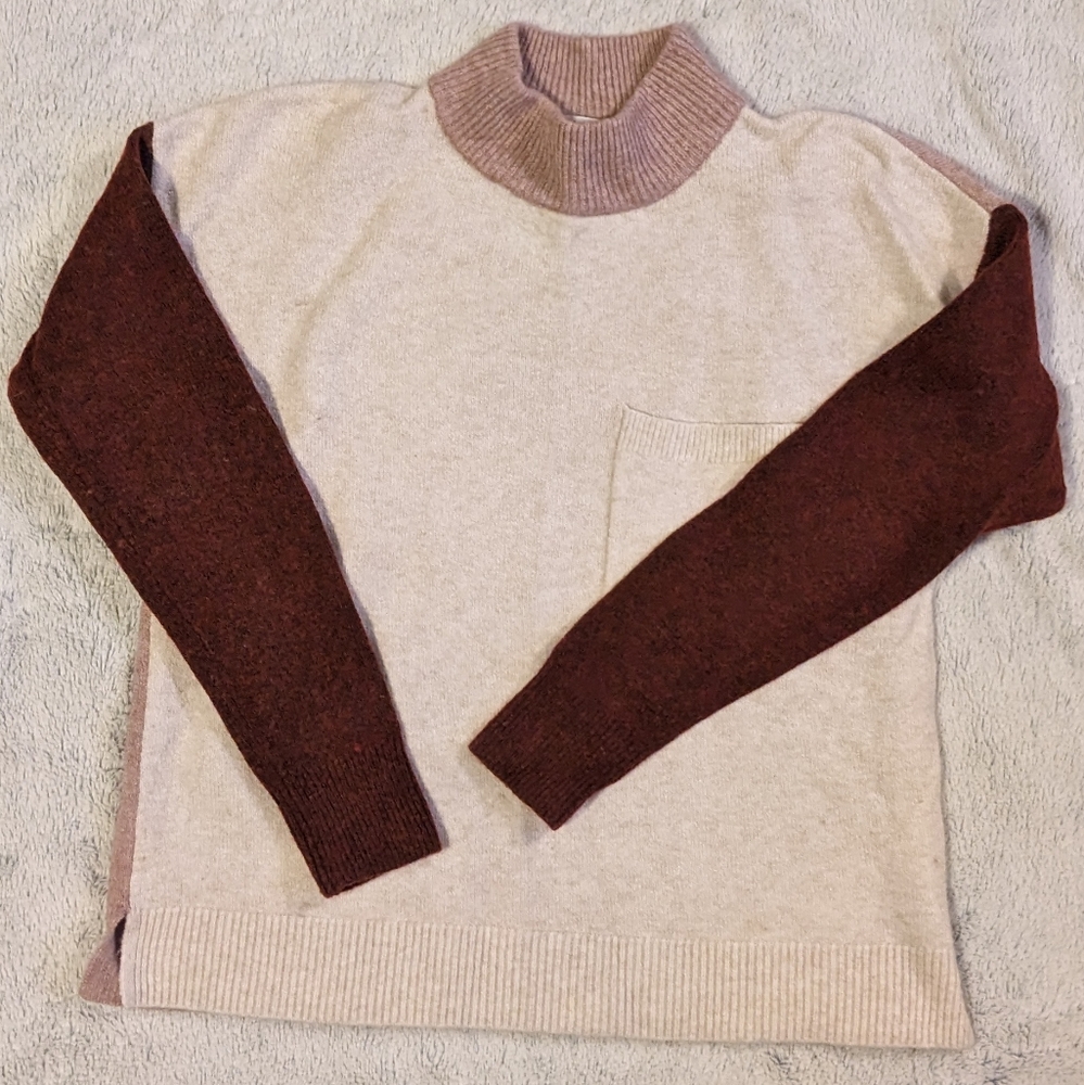 Madewell Cream and Pink Mockneck Sweater with Color Block Design